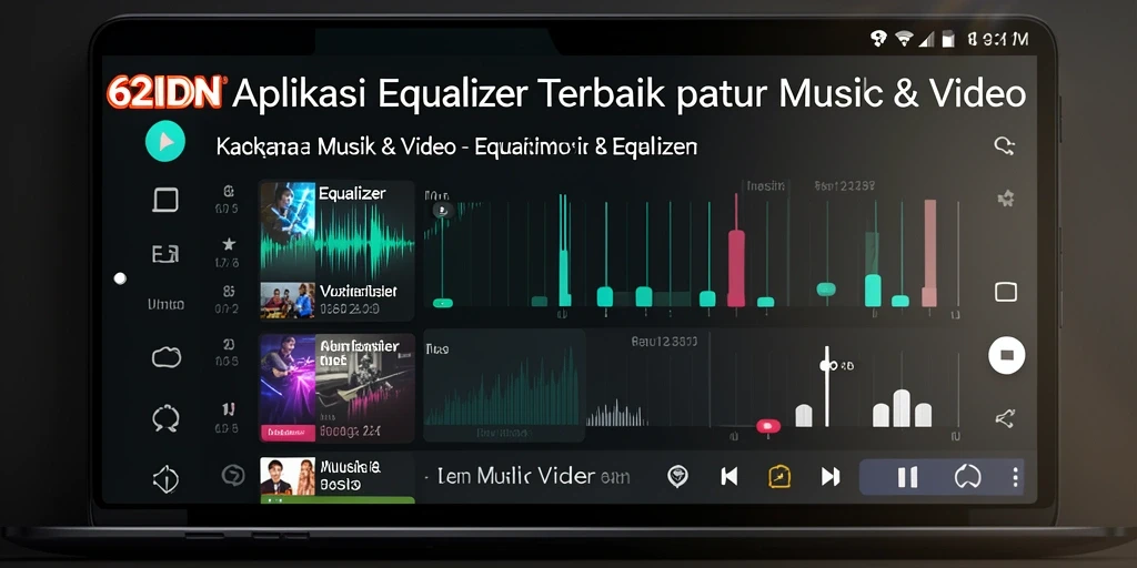 Tampilan antarmuka aplikasi 62IDN dengan fitur equalizer yang menarik.