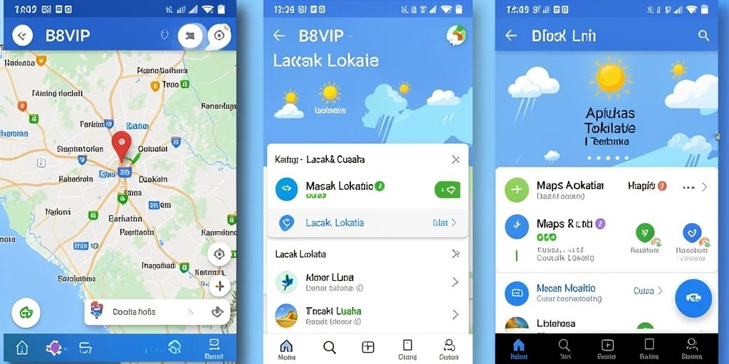 Tampilan antarmuka B8VIP yang membantu lacak lokasi dan cuaca.