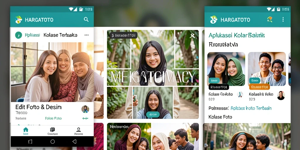 Antarmuka HARGATOTO dengan fungsi Kolase Foto yang menarik dan intuitif.