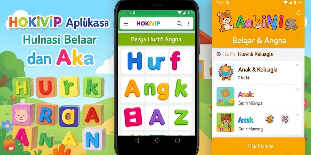 Antarmuka HOKIVIP untuk belajar huruf dan angka yang menyenangkan.