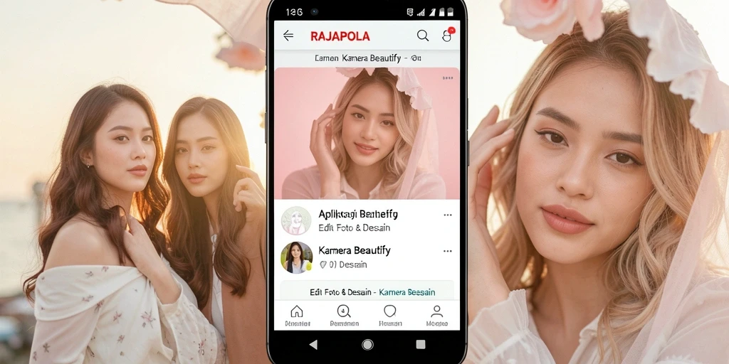 Antarmuka RAJAPOLA menampilkan fungsi Kamera Beautify yang memukau.