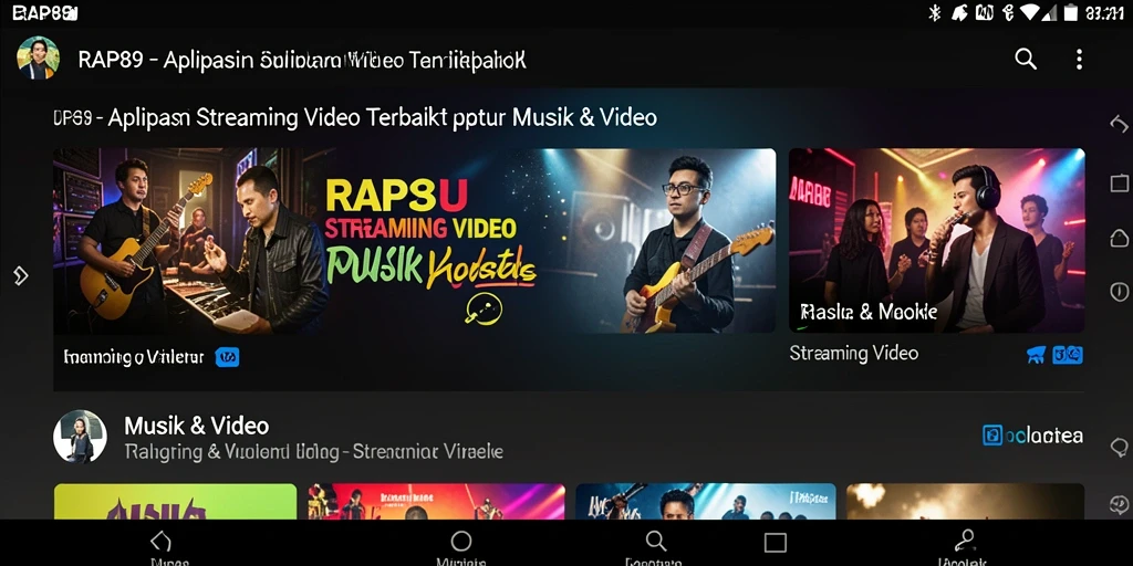 Antarmuka aplikasi RAP89 menampilkan berbagai konten Streaming Video.