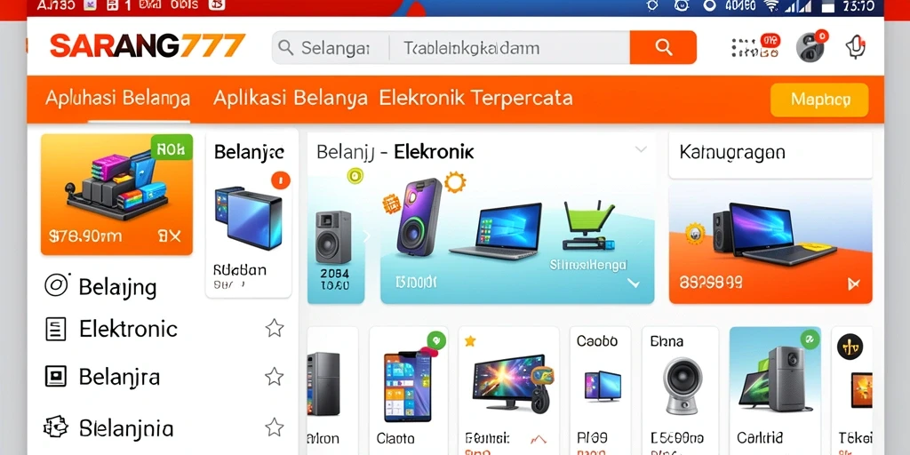 Antarmuka aplikasi SARANG777 untuk belanja elektronik yang modern dan mudah digunakan.